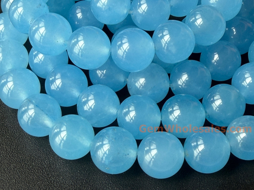 15" 12mm light blue Malaysian jade Round beads