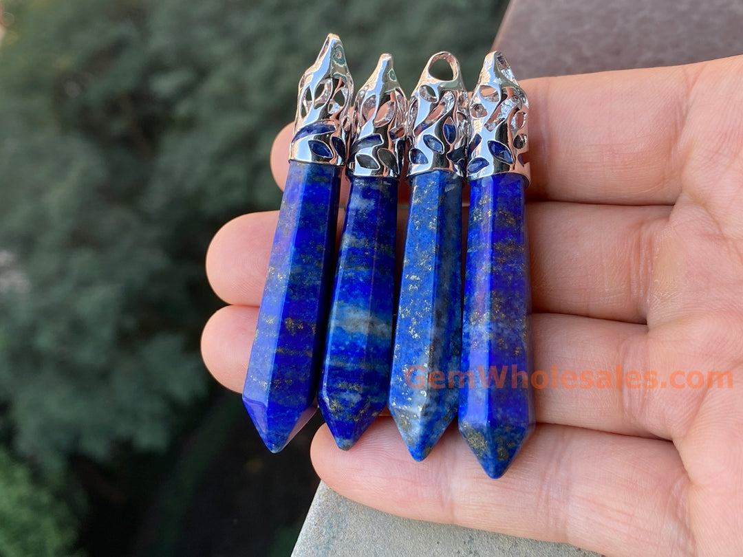 1PC 10x65mm natural lapis lazuli Crystal Point Pendant, Hexagonal Wand