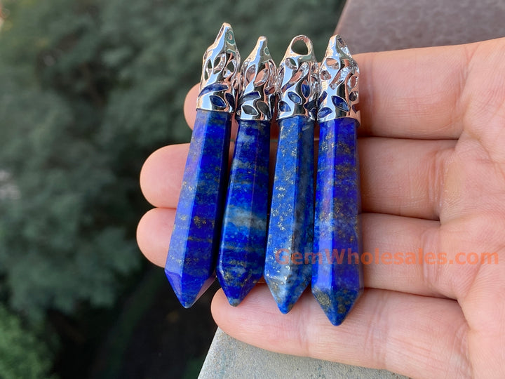 1PC 10x65mm natural lapis lazuli Crystal Point Pendant, Hexagonal Wand