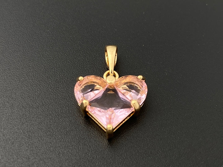2PCS 14mm gold plated brass heart charms pendant, pink zircon heart