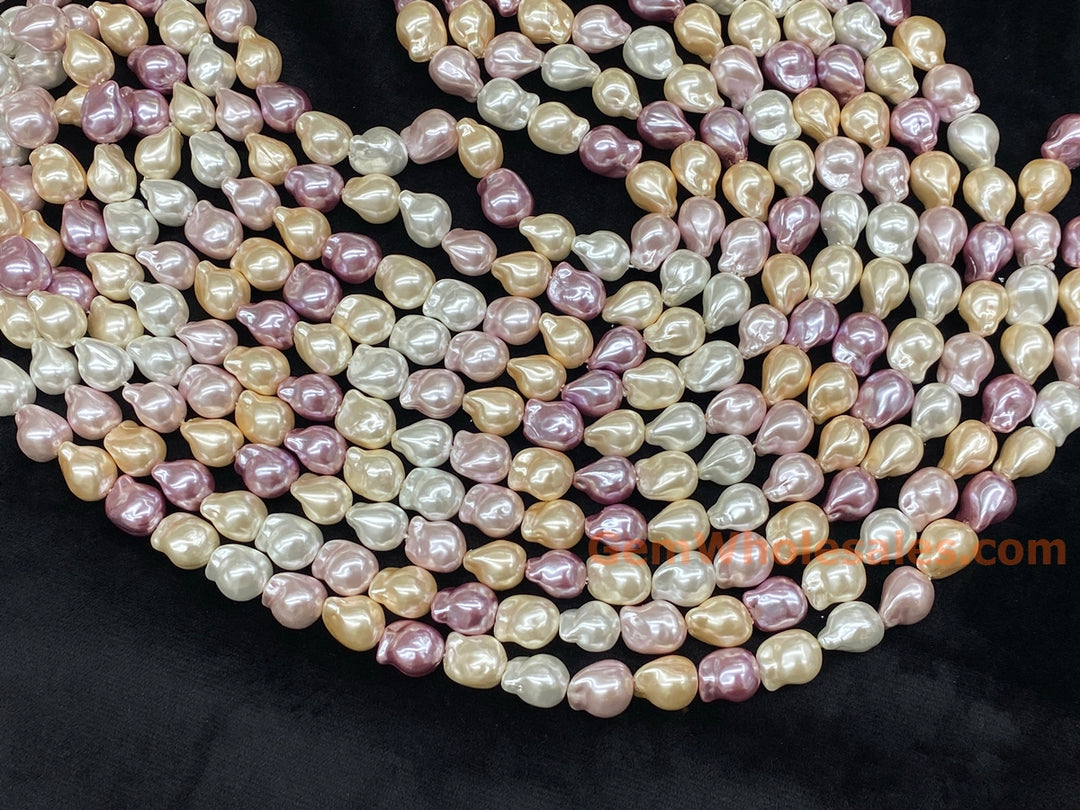 15" 12x14mm Mix pink yellow purple white Shell pearl nuggets beads