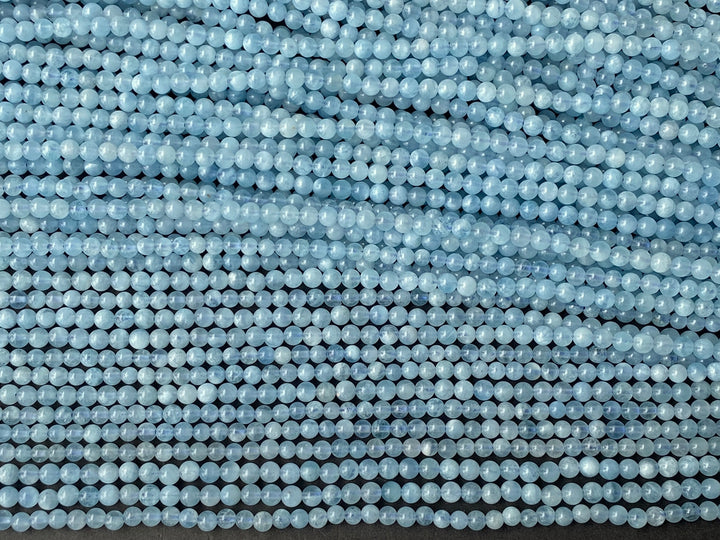 15.5" 4mm A Natural Aquamarine round beads, milky light blue beads