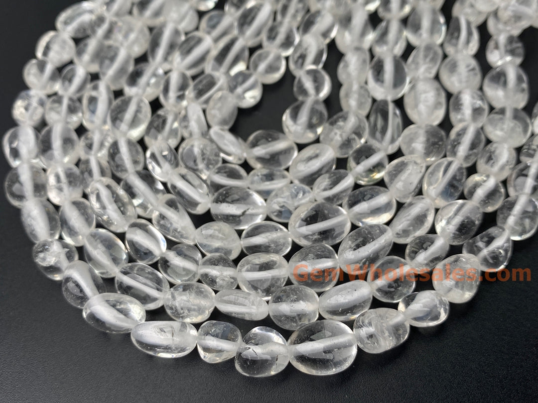 15.5" 8~10mm Natural Rock Quartz tumbled pebble beads