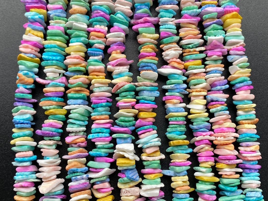 16" 8~12mm multi color shell flake chips beads strands