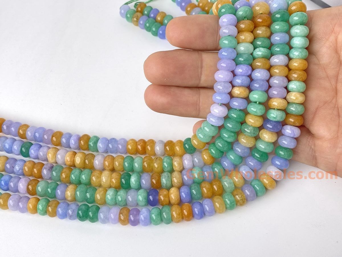 15" 5x8mm Yellow green purple multi color Malaysian jade rondelle beads