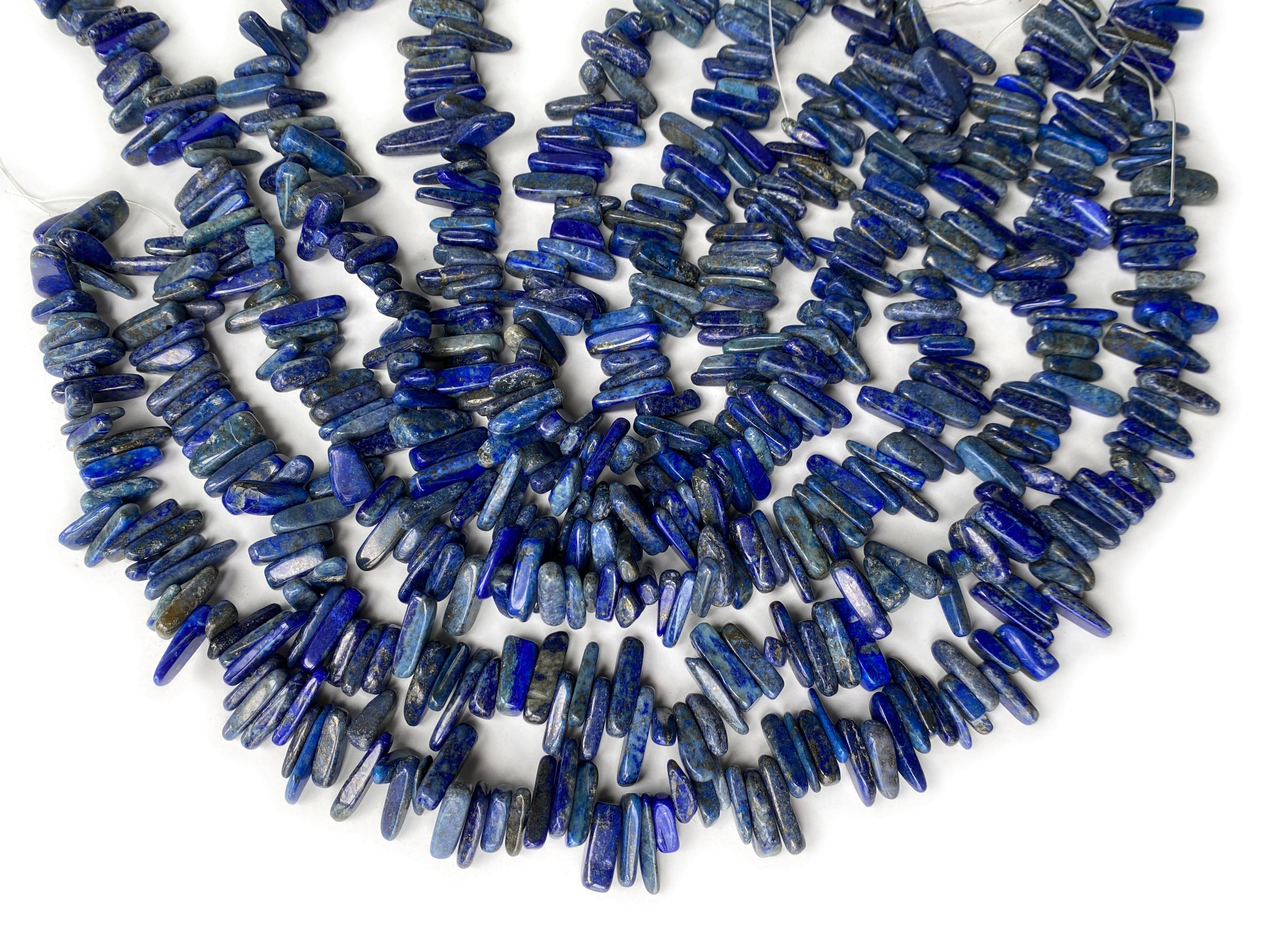 15.5" 11~22mm natural Lapis lazuli stone tooth chips beads, spike