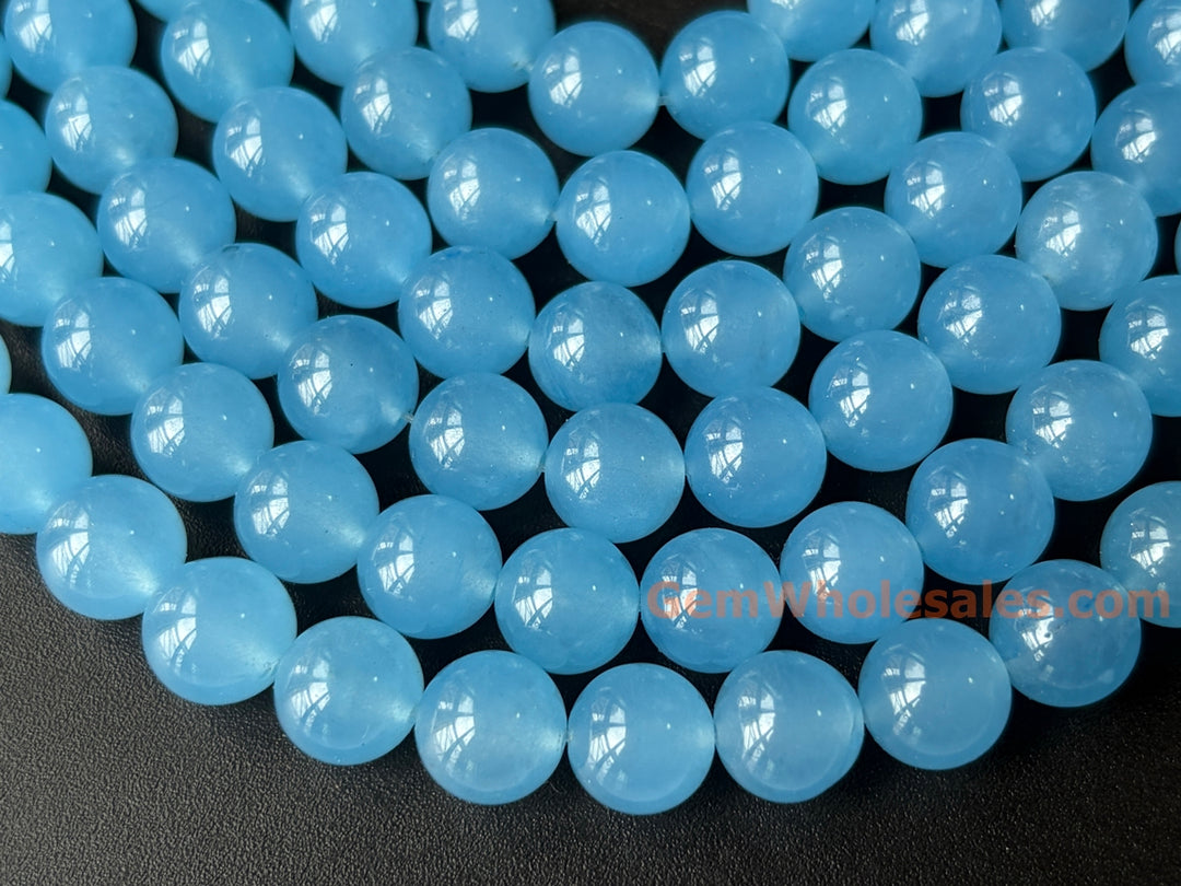15" 12mm light blue Malaysian jade Round beads