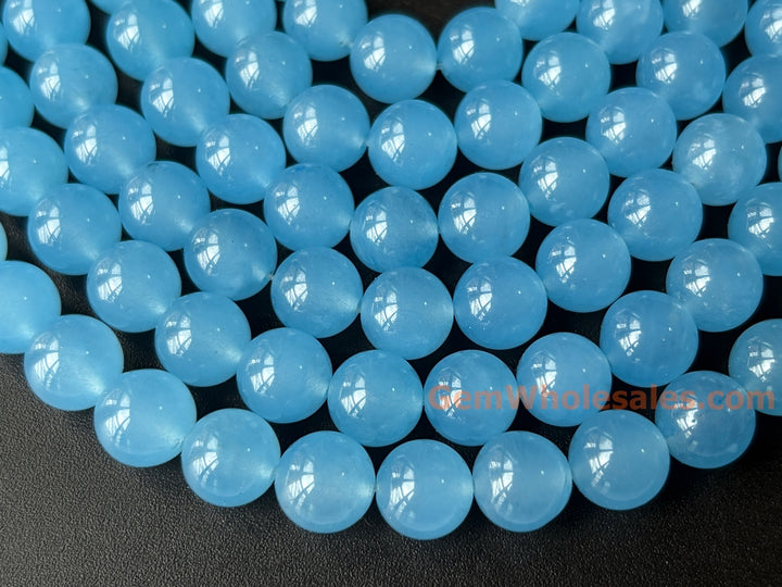 15" 12mm light blue Malaysian jade Round beads