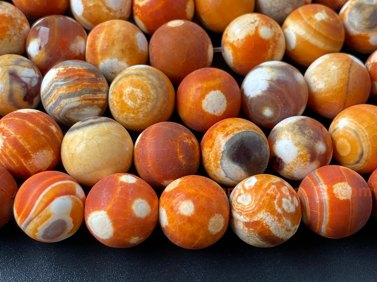 15.5" 12mm Matte orange grey Fire agate multi color round beads