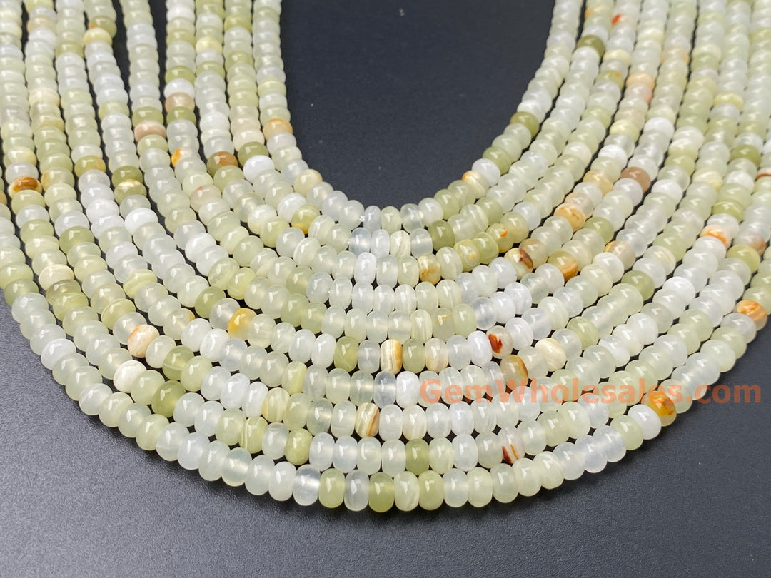 15.5" 4x6mm natural light green jade rondelle beads