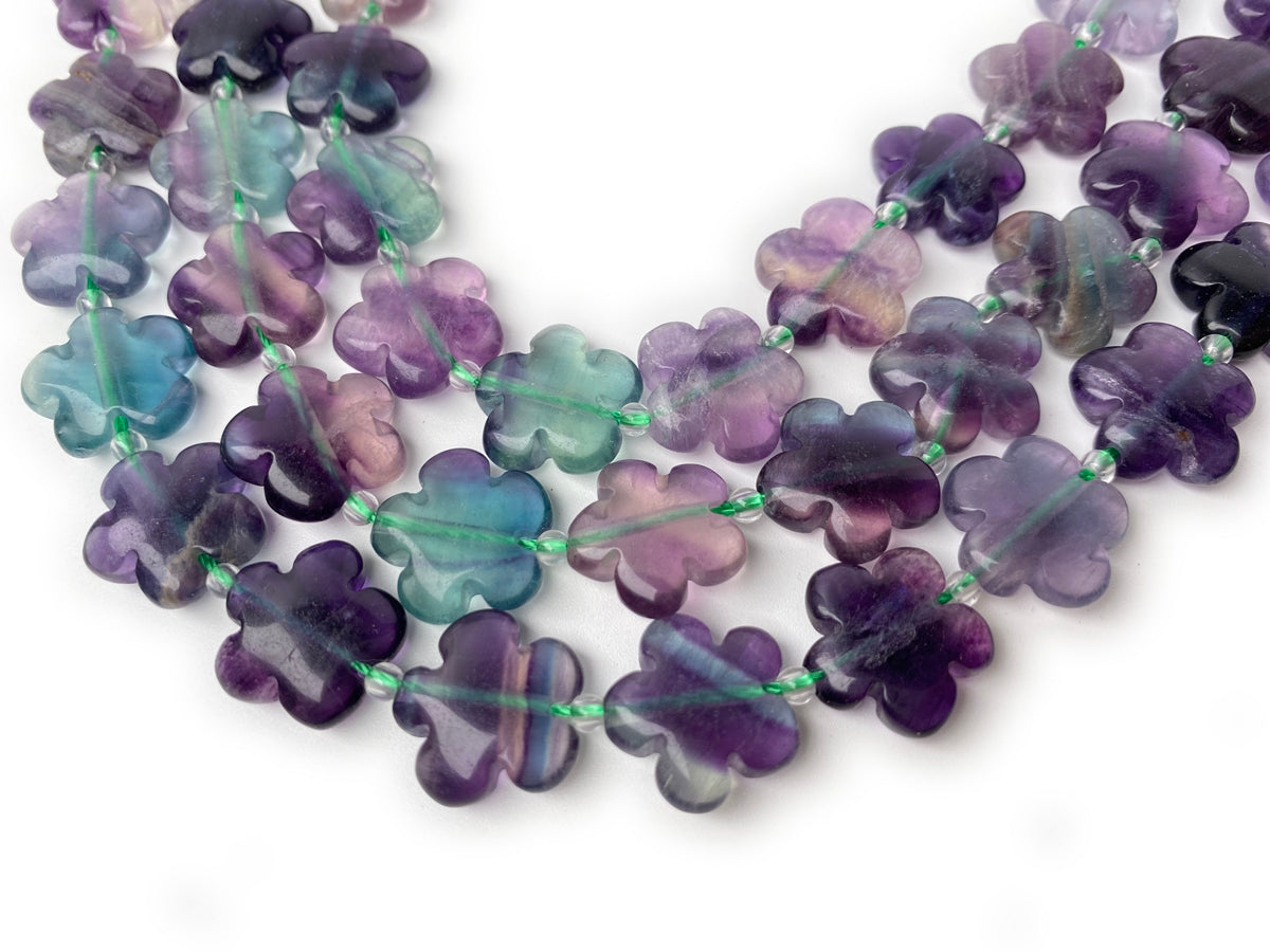 15.5" 15mm/20mm Natural rainbow fluorite stone flower shape beads