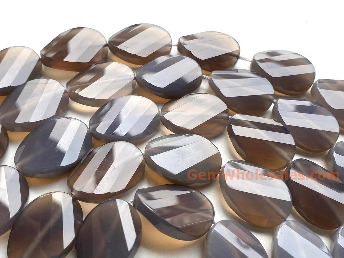 15.5" 18x25mm Grey agate twisted faceted oval beads