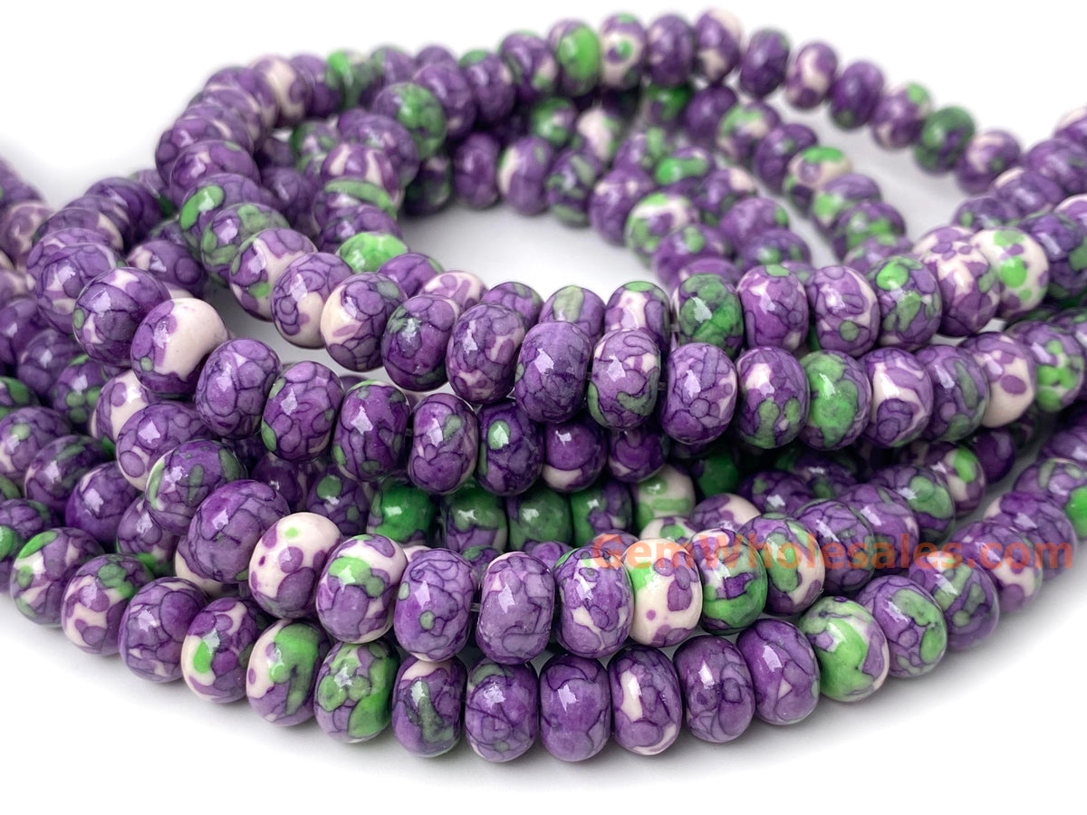 15.5" 5x8mm purple green rain flower stone roundel/rondelle beads