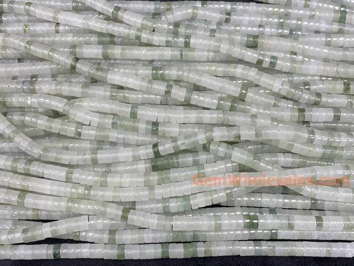 15.5" 3x6mm Natural Ice Mountain Tianshan green jade heishi beads