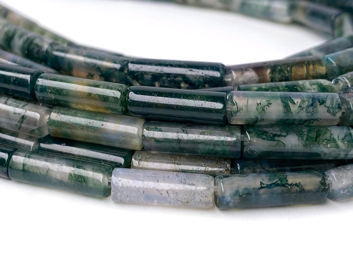 15.5" 4x13mm natural green moss Agate round Tube beads Gemstone