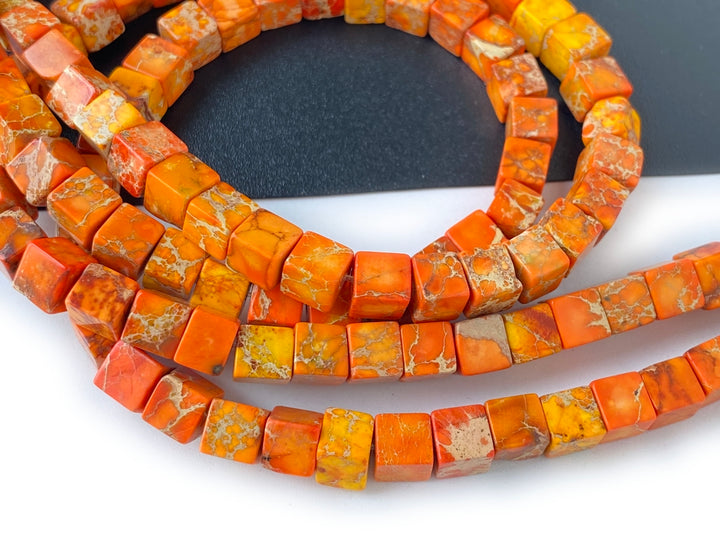 15.5" 6mm  orange Sea Sediment cube beads,emperor jasper cube,orange Aqua Terra Jasper