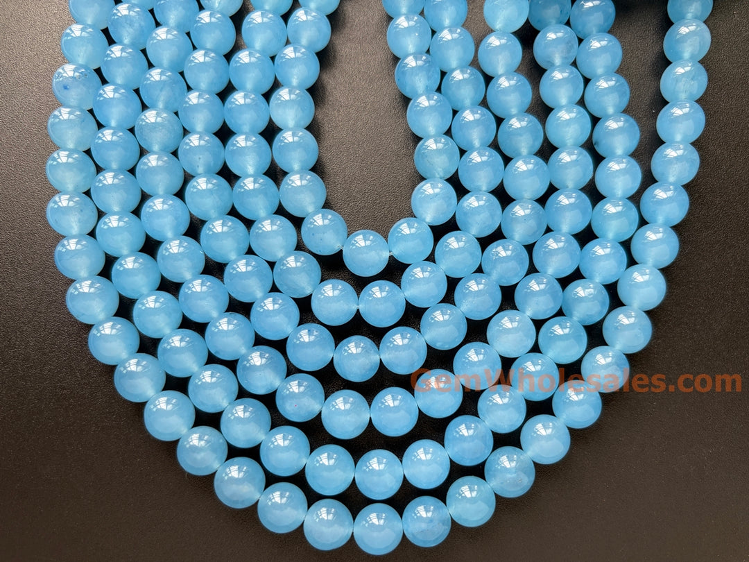15" 12mm light blue Malaysian jade Round beads