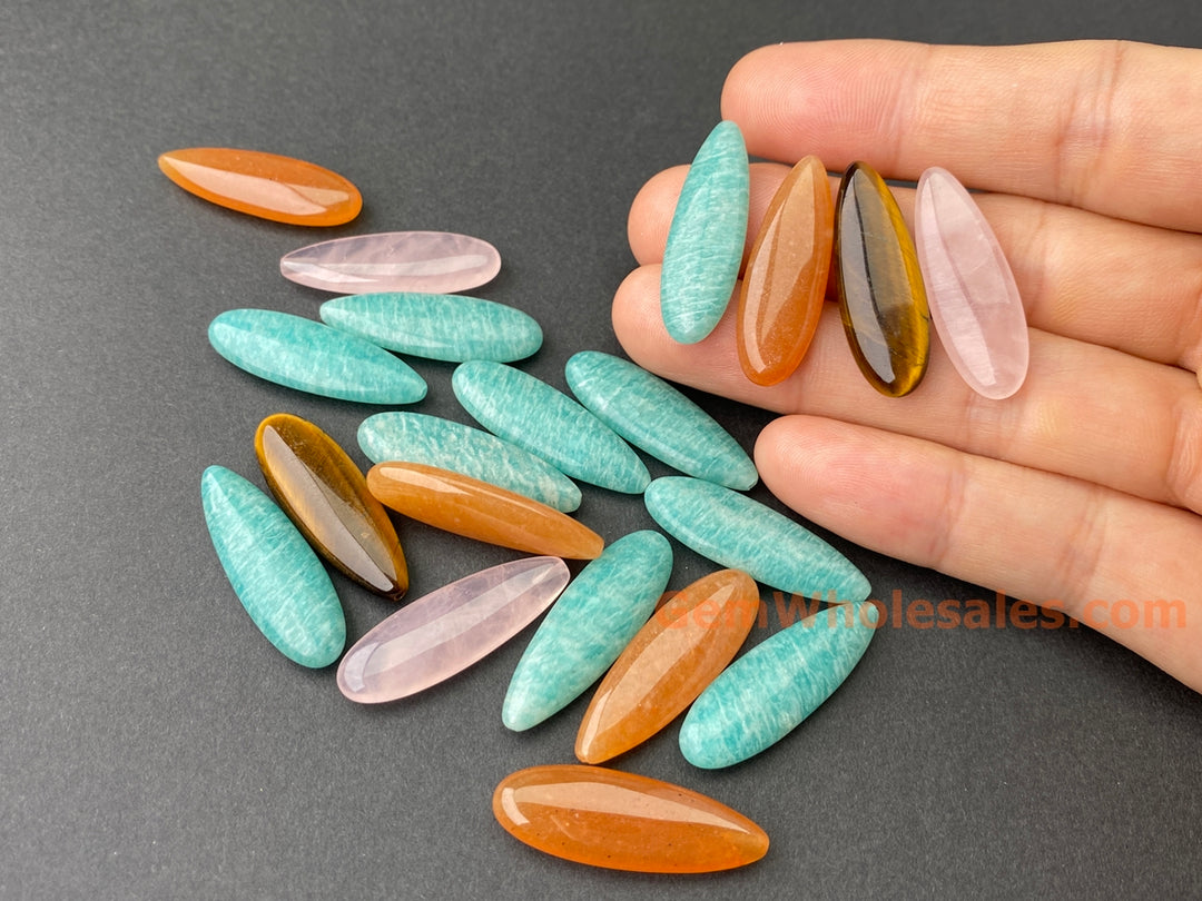 2PCS 10x30mm natural rose quartz Marquise/teardrop beads half drilled