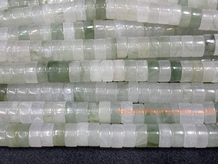 15.5" 3x6mm Natural Ice Mountain Tianshan green jade heishi beads
