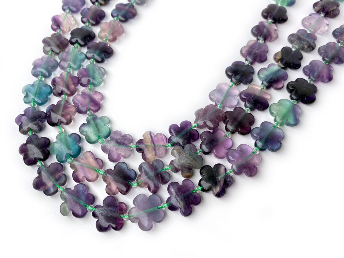 15.5" 15mm/20mm Natural rainbow fluorite stone flower shape beads