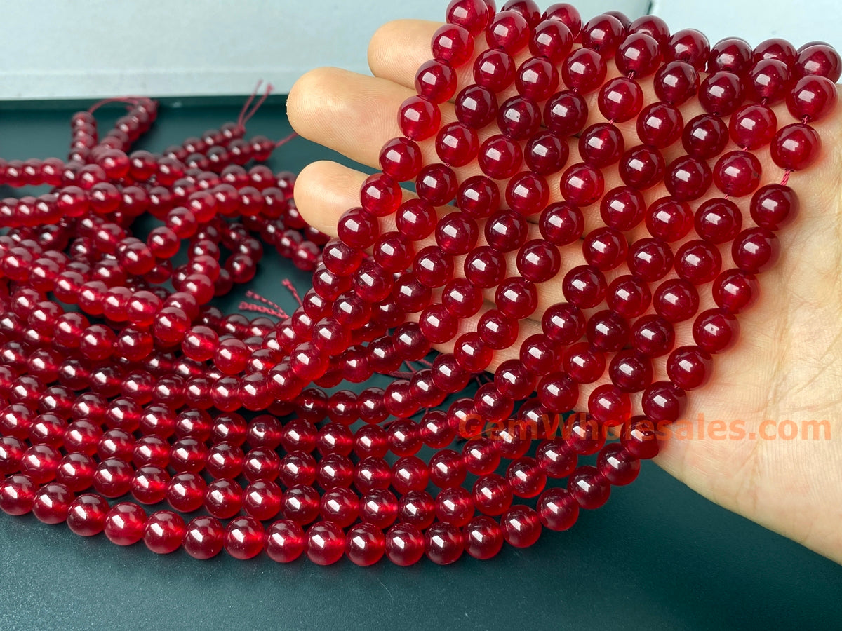 15" 8mm ruby dark red dyed jade Round beads