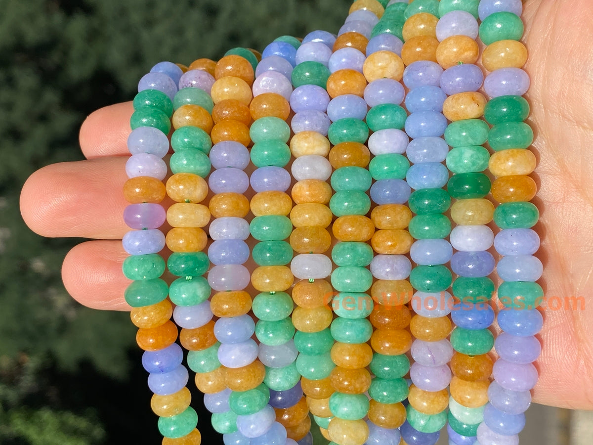 15" 5x8mm Yellow green purple multi color Malaysian jade rondelle beads