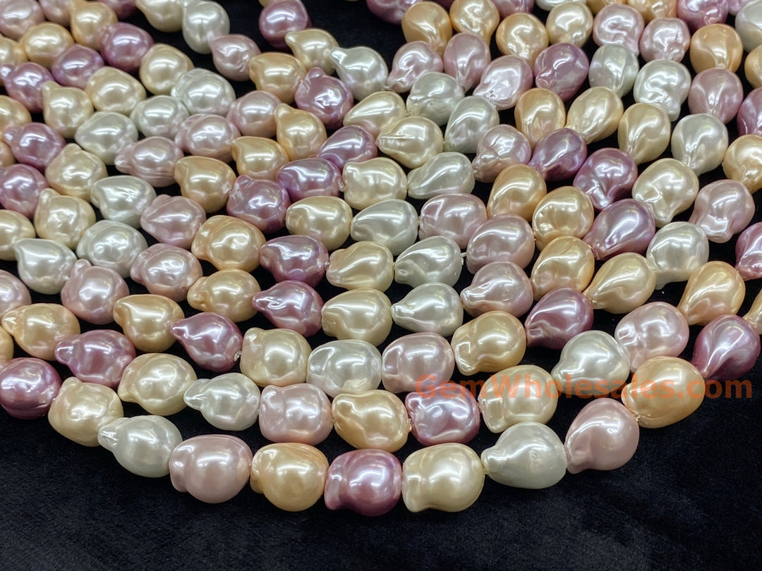 15" 12x14mm Mix pink yellow purple white Shell pearl nuggets beads