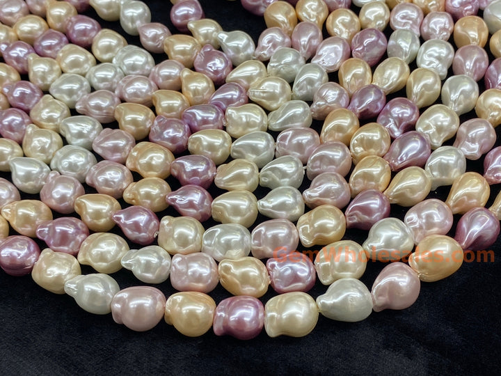 15" 12x14mm Mix pink yellow purple white Shell pearl nuggets beads