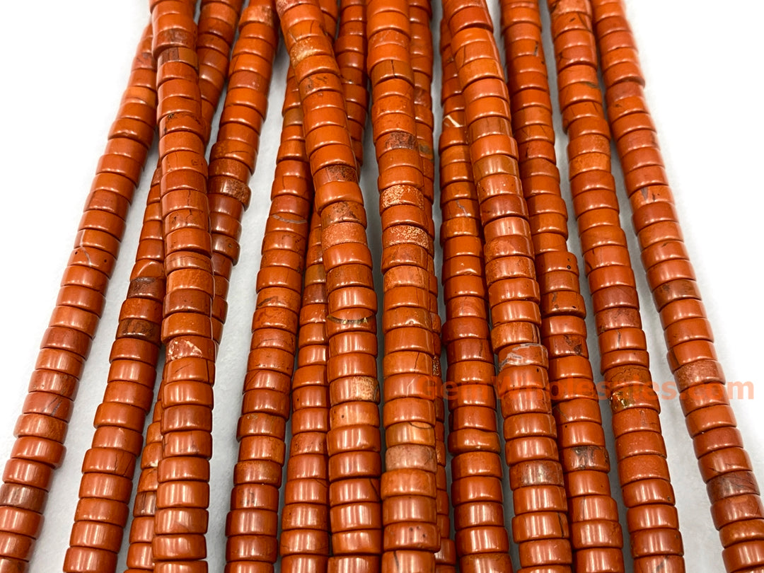 15.5" 3x6mm Natural red jasper stone tube Heishi beads