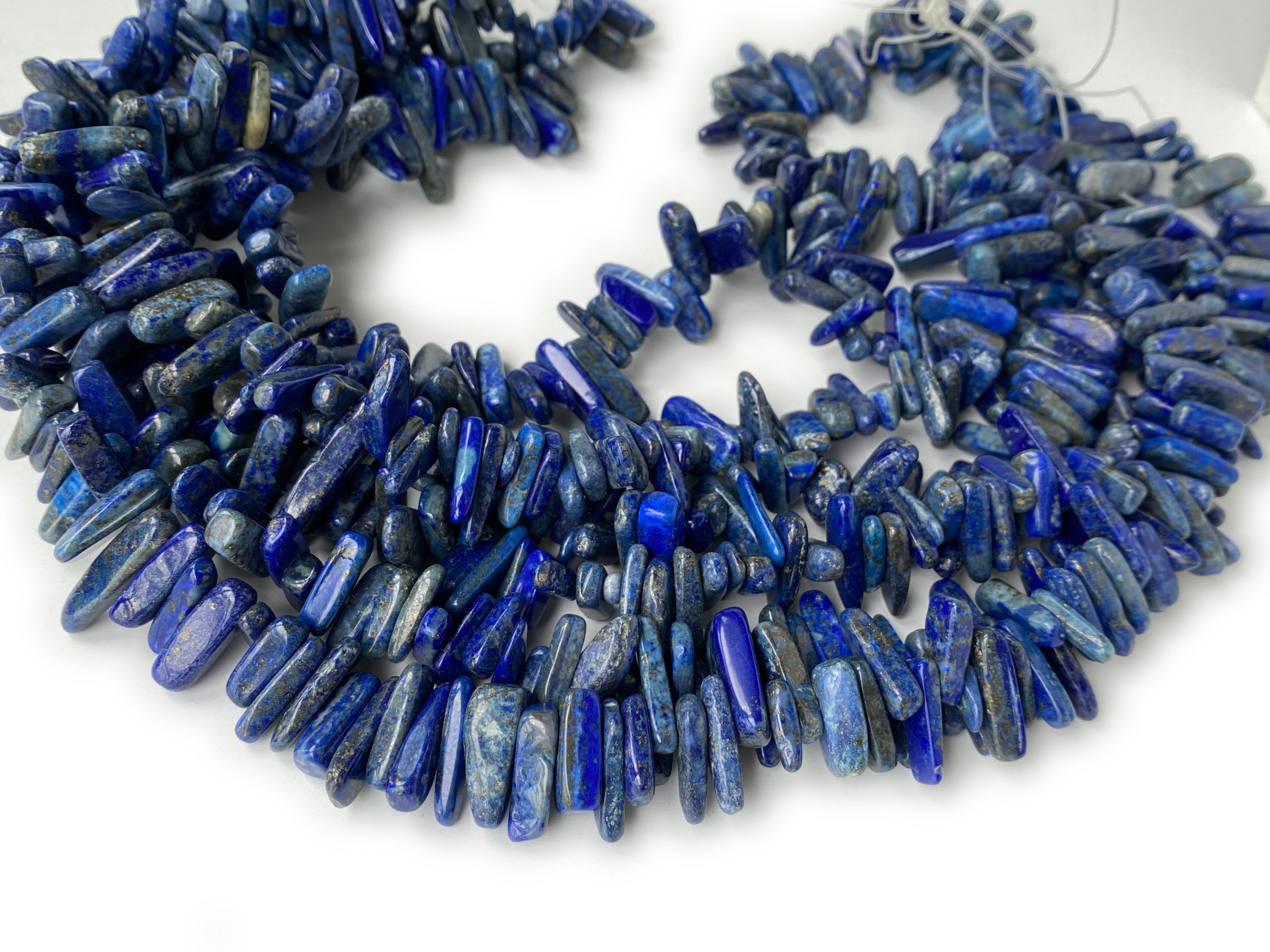 15.5" 11~22mm natural Lapis lazuli stone tooth chips beads, spike