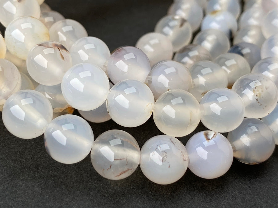 8mm Natural translucent milky White Chalcedony Agate Round Beads, 15"