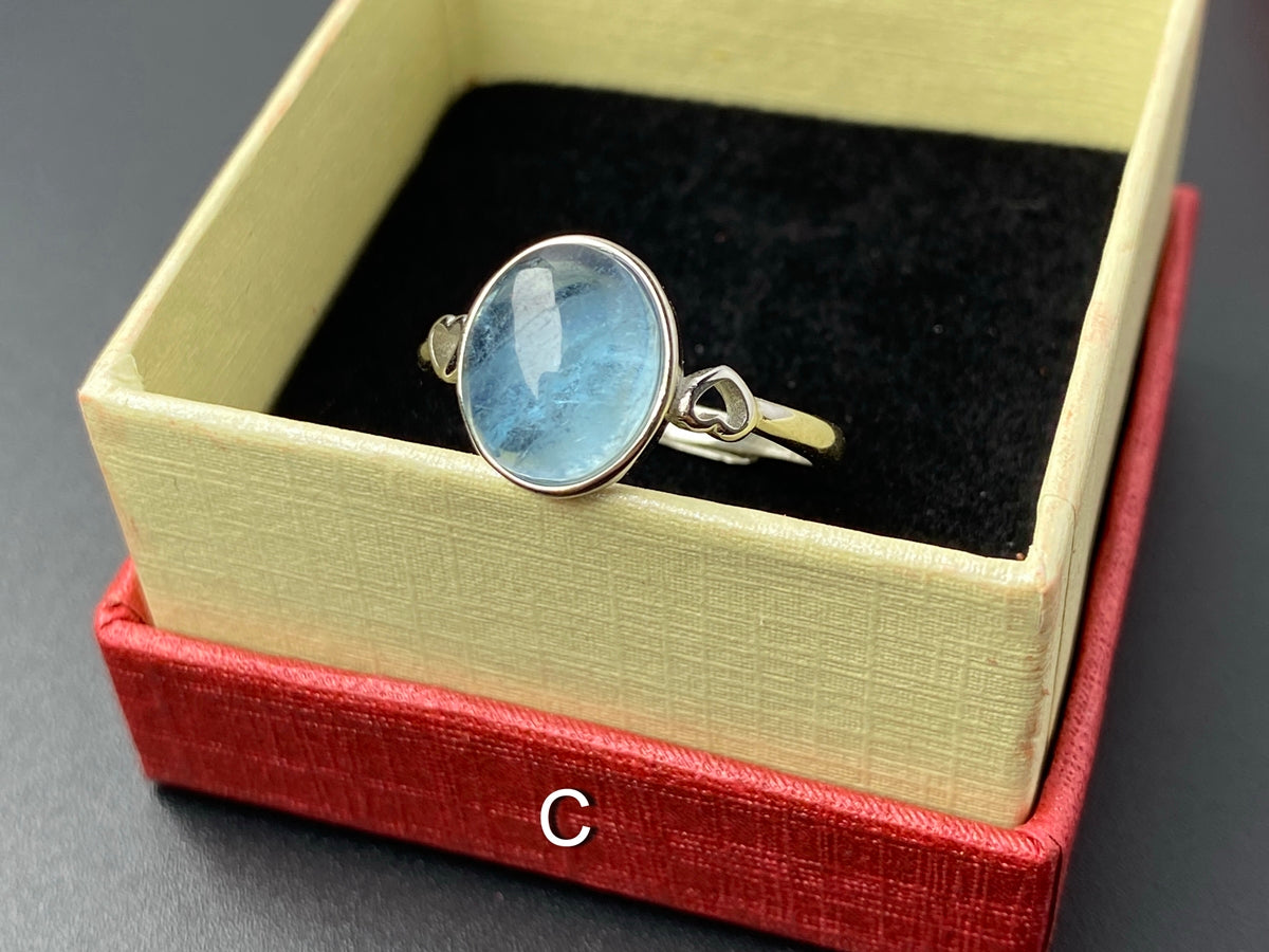 925 sterling silver rings with oval Natural aquamarine cabochon stone