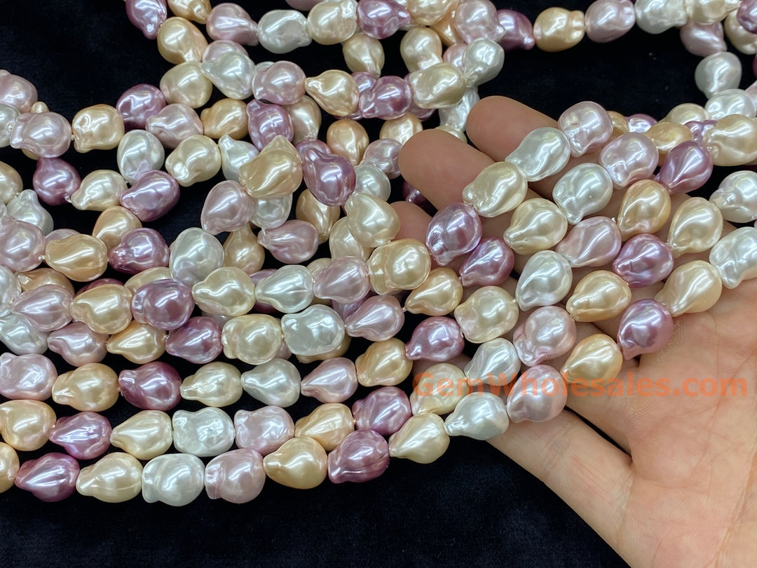 15" 12x14mm Mix pink yellow purple white Shell pearl nuggets beads