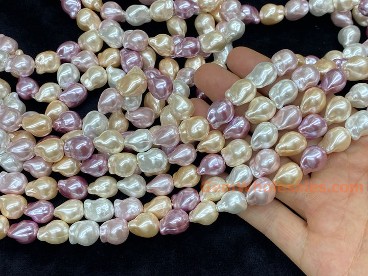 15" 12x14mm Mix pink yellow purple white Shell pearl nuggets beads
