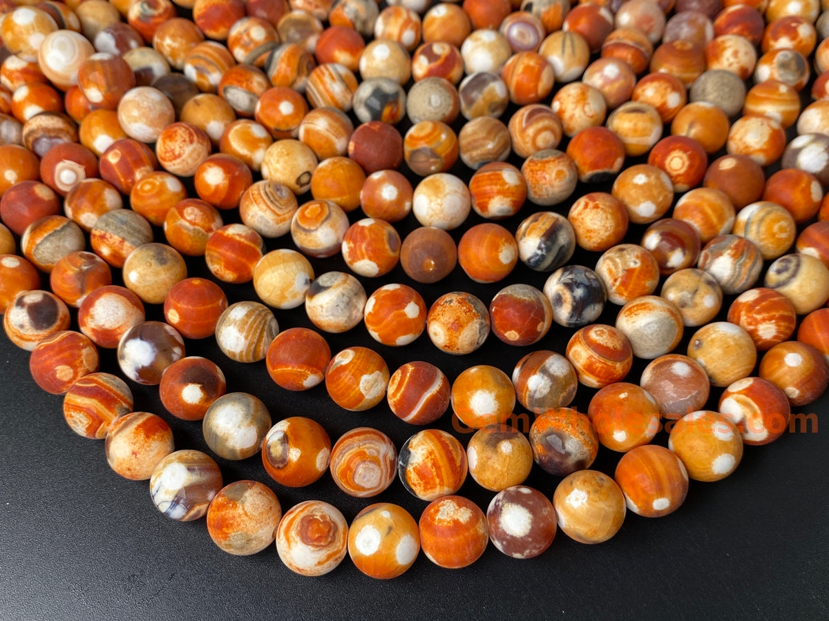 15.5" 12mm Matte orange grey Fire agate multi color round beads