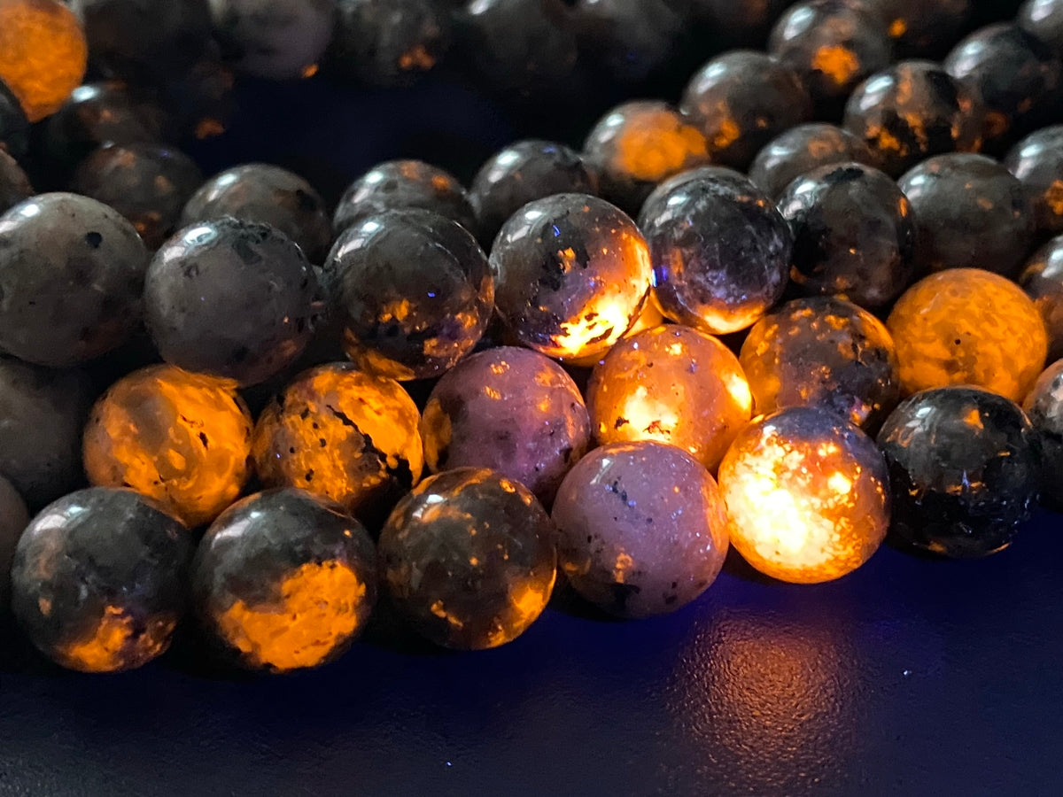 15" 10mm Grey Florescent Sodalite(flame stone) round beads