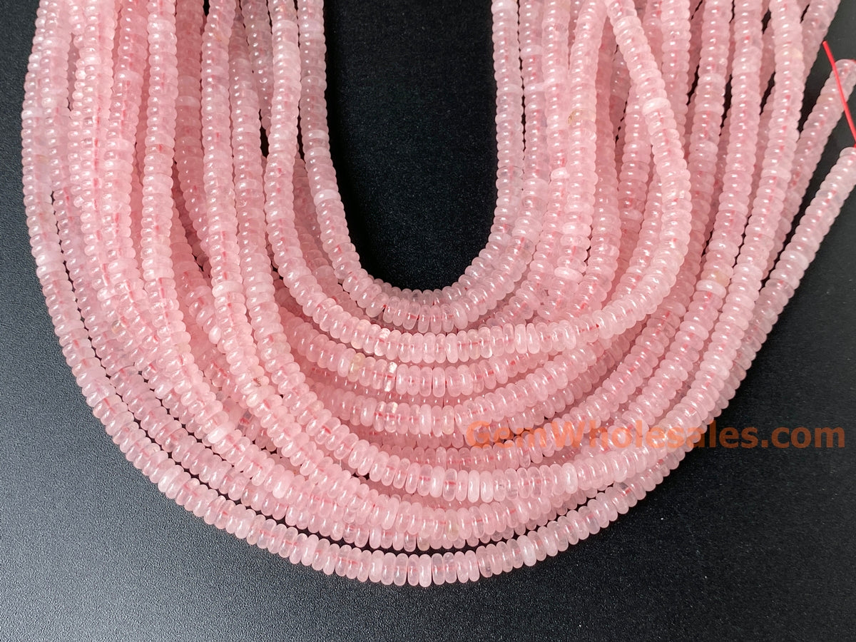 15.25" 2x6mm Natural Rose quartz rondelle heishi spacer beads