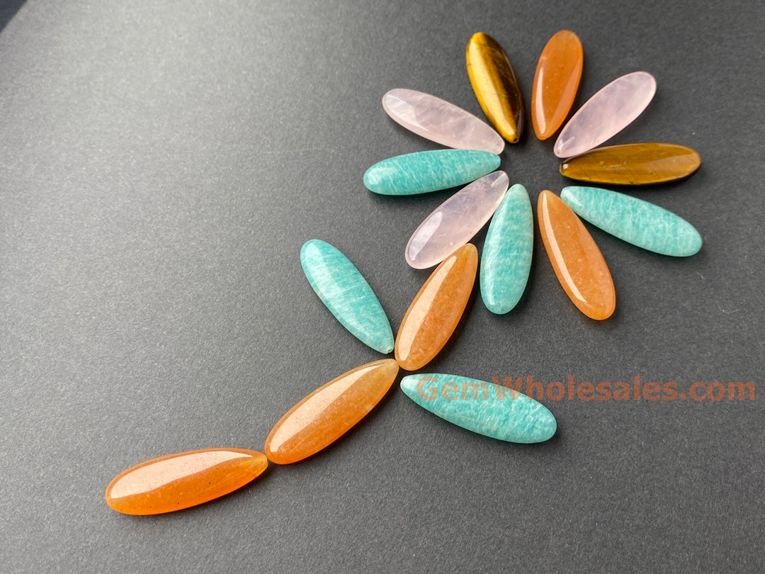 2PCS 10x30mm natural rose quartz Marquise/teardrop beads half drilled