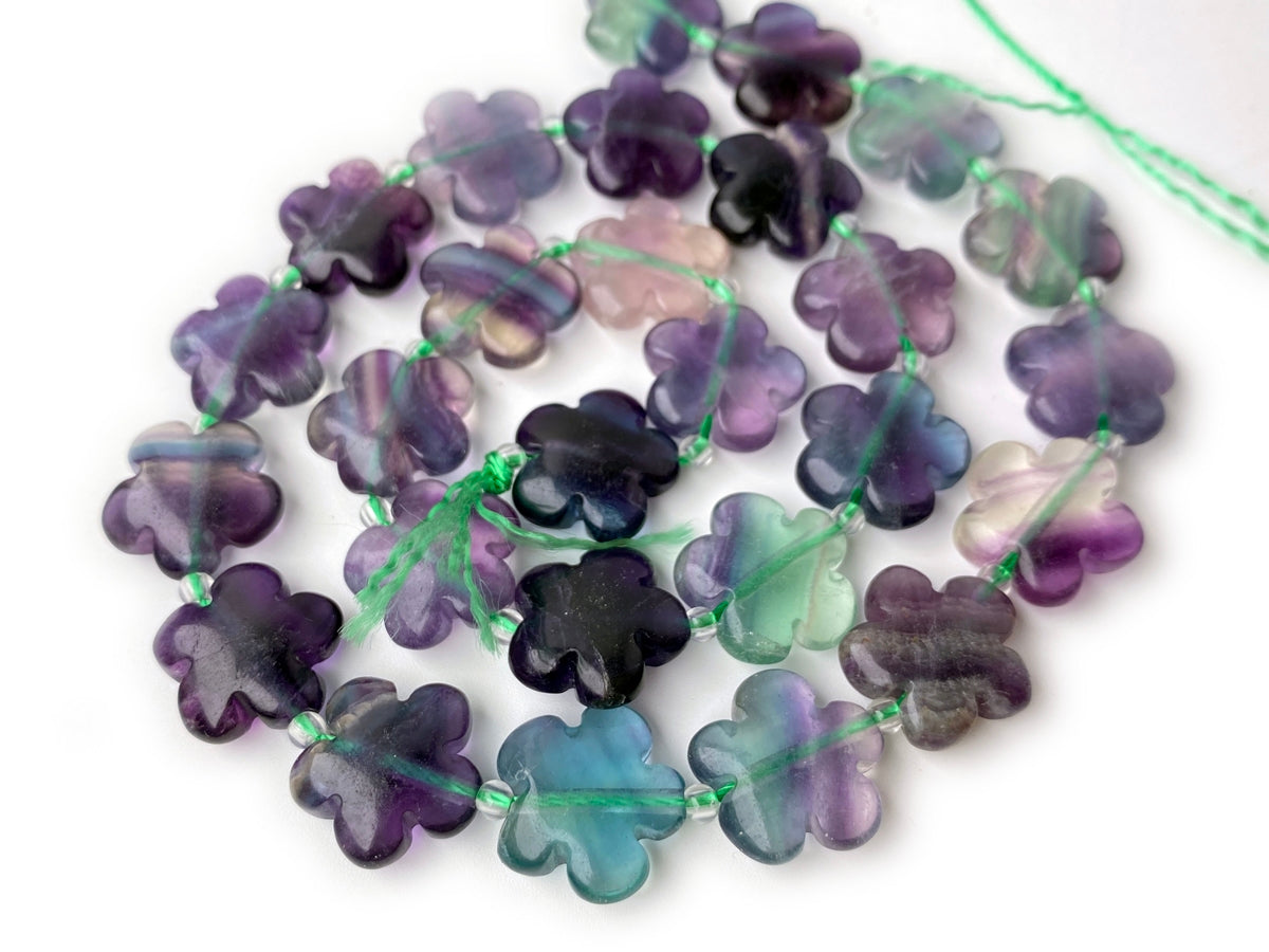 15.5" 15mm/20mm Natural rainbow fluorite stone flower shape beads