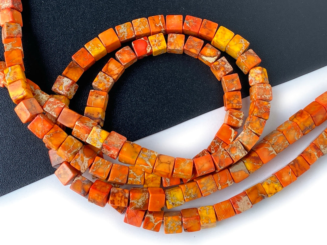 15.5" 6mm  orange Sea Sediment cube beads,emperor jasper cube,orange Aqua Terra Jasper