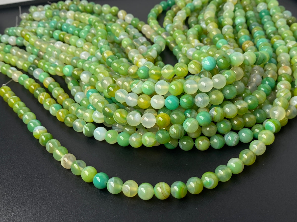 15" 8mm Mix Green stripe agate round semi precious stone beads