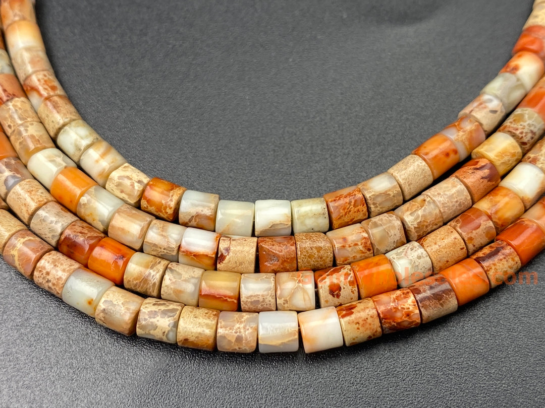 15.5" 4x4mm beige Sea Sediment, Impression Jasper tube Heishi beads