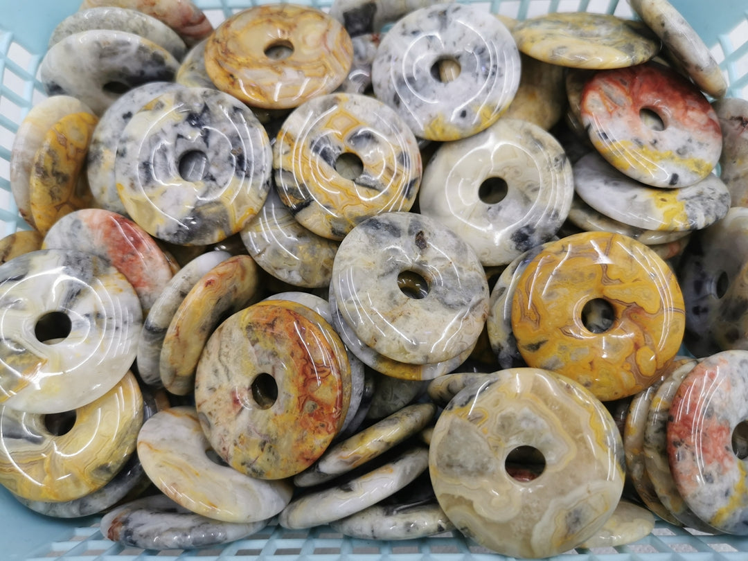 1PC 50mm natural yellow grey crazy agate Round donut pendant