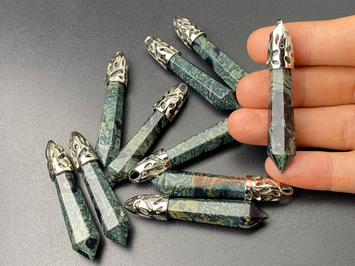 1PC 10x58mm natural Kambaba Jasper Rhyolite Stone Hexagonal Point Pendant