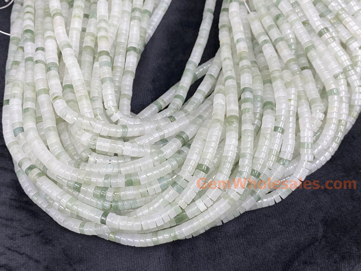 15.5" 3x6mm Natural Ice Mountain Tianshan green jade heishi beads