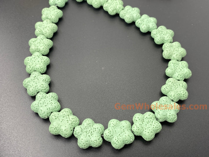 19mm Green color Lava flower beads for jewelry making, 15.5"