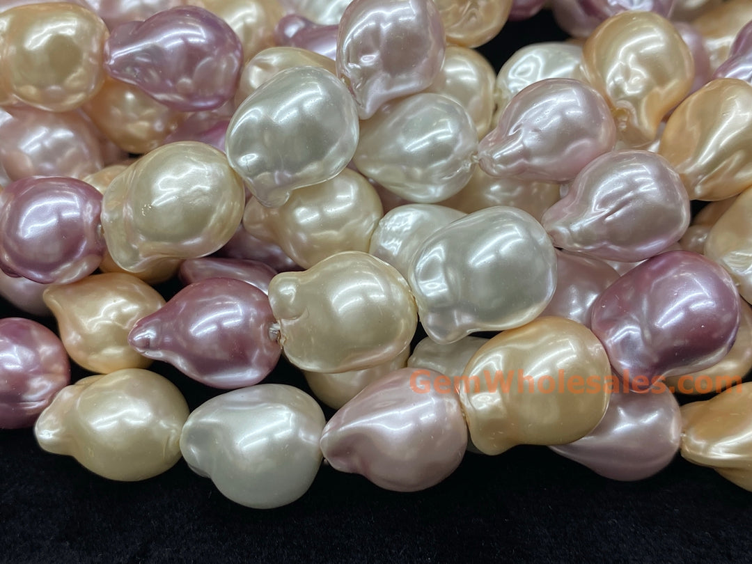 15" 12x14mm Mix pink yellow purple white Shell pearl nuggets beads