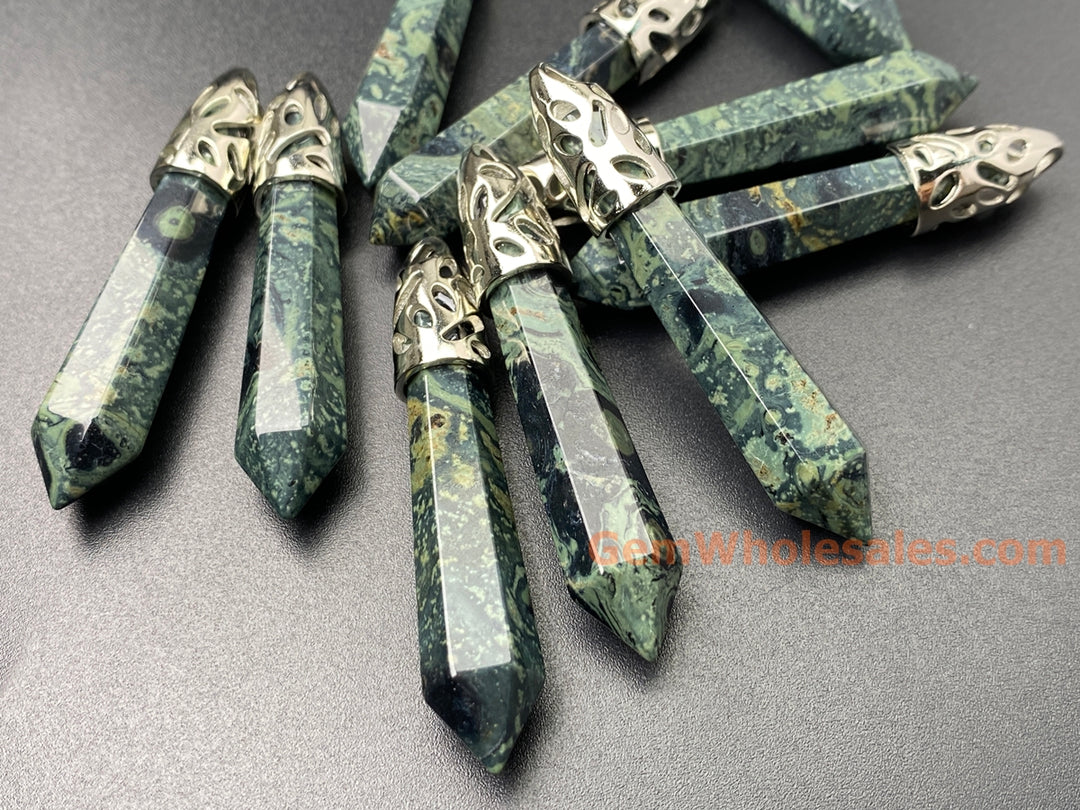 1PC 10x58mm natural Kambaba Jasper Rhyolite Stone Hexagonal Point Pendant