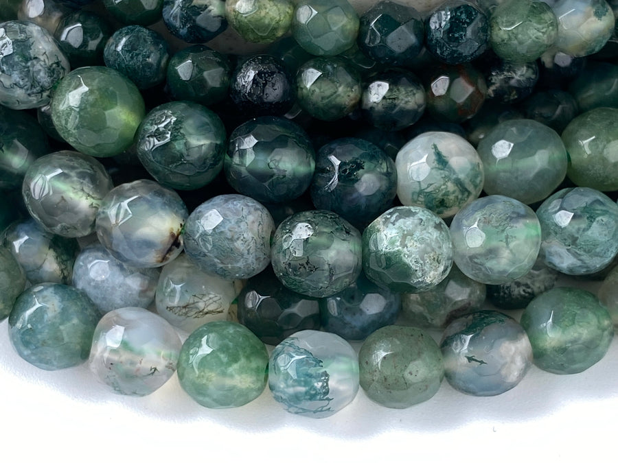 15“ 6mm genuine natural green moss Agate Round faceted beads