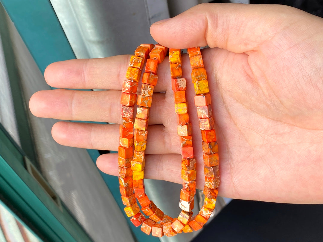 15.5" 6mm  orange Sea Sediment cube beads,emperor jasper cube,orange Aqua Terra Jasper